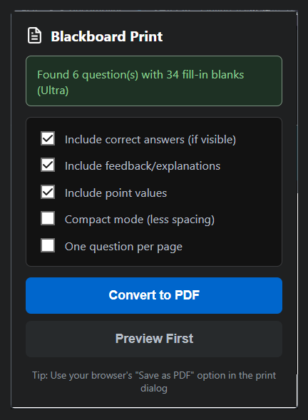 Extension popup interface